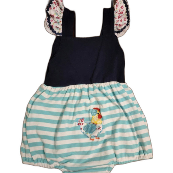 "Guess What? Chicken butt" bubble romper with applique 3T - Picture 3 of 4